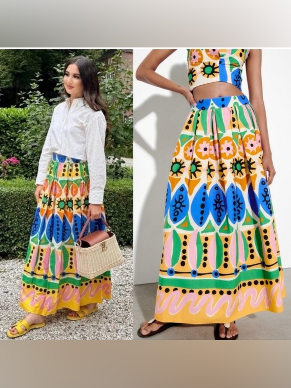 Zara Bright Floral Geometric Maxi Skirt — Blue, Green, Pink, Yellow, Black